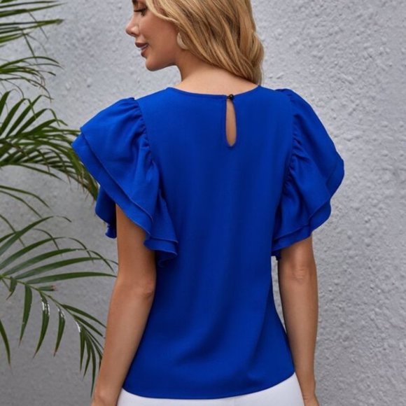 ROYAL BLUE Butterfly Ruffle Sleeve Blouse Minimali - Picture 4 of 5